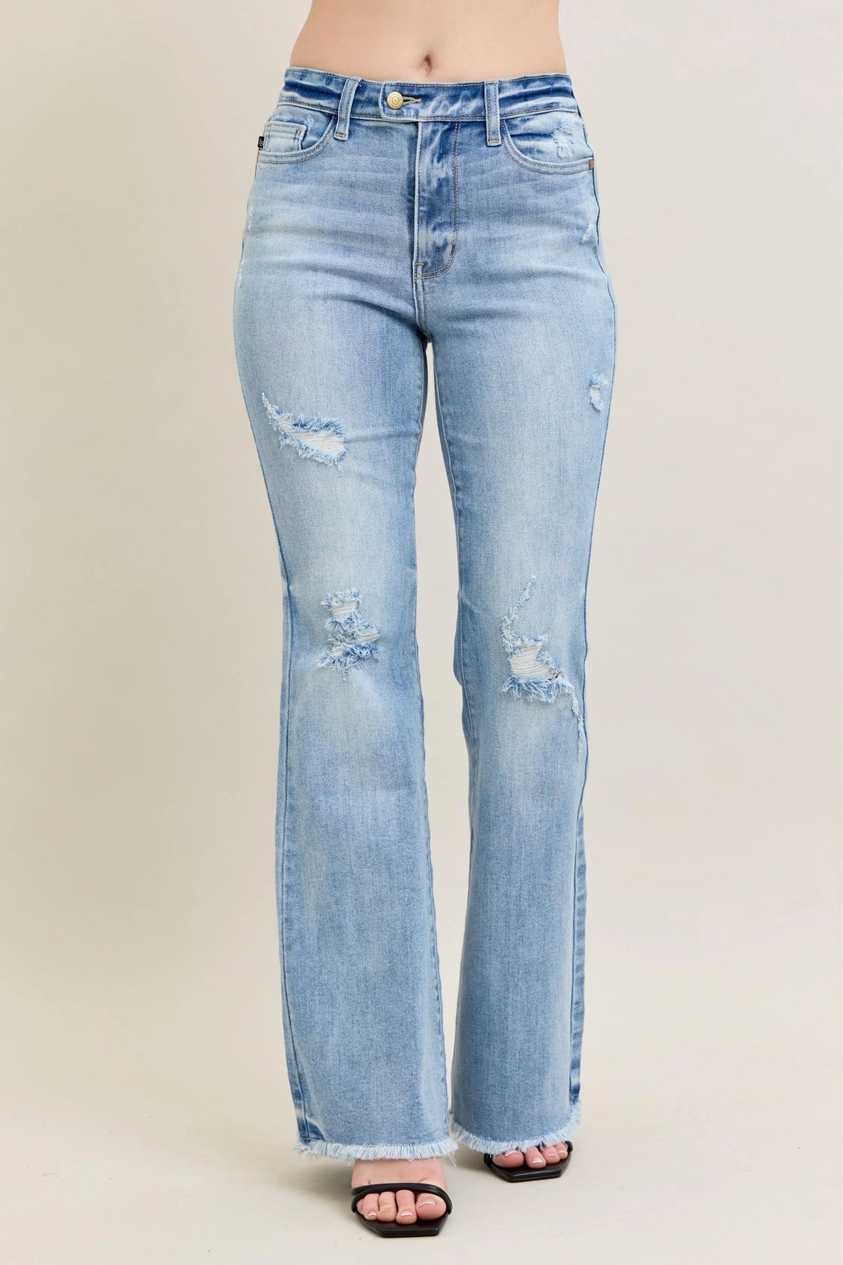 Judy Blue Full Size Hw Flare Jeans W/ Shield Pockets Plus Size LT OutfitFlow