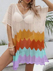 Openwork V-Neck Half Sleeve Cover-Up OutfitFlow
