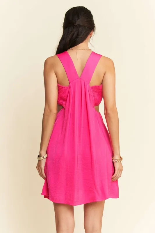 Davi & Dani Washed Satin Cutout Skirt Bandeau Mini Dress OutfitFlow
