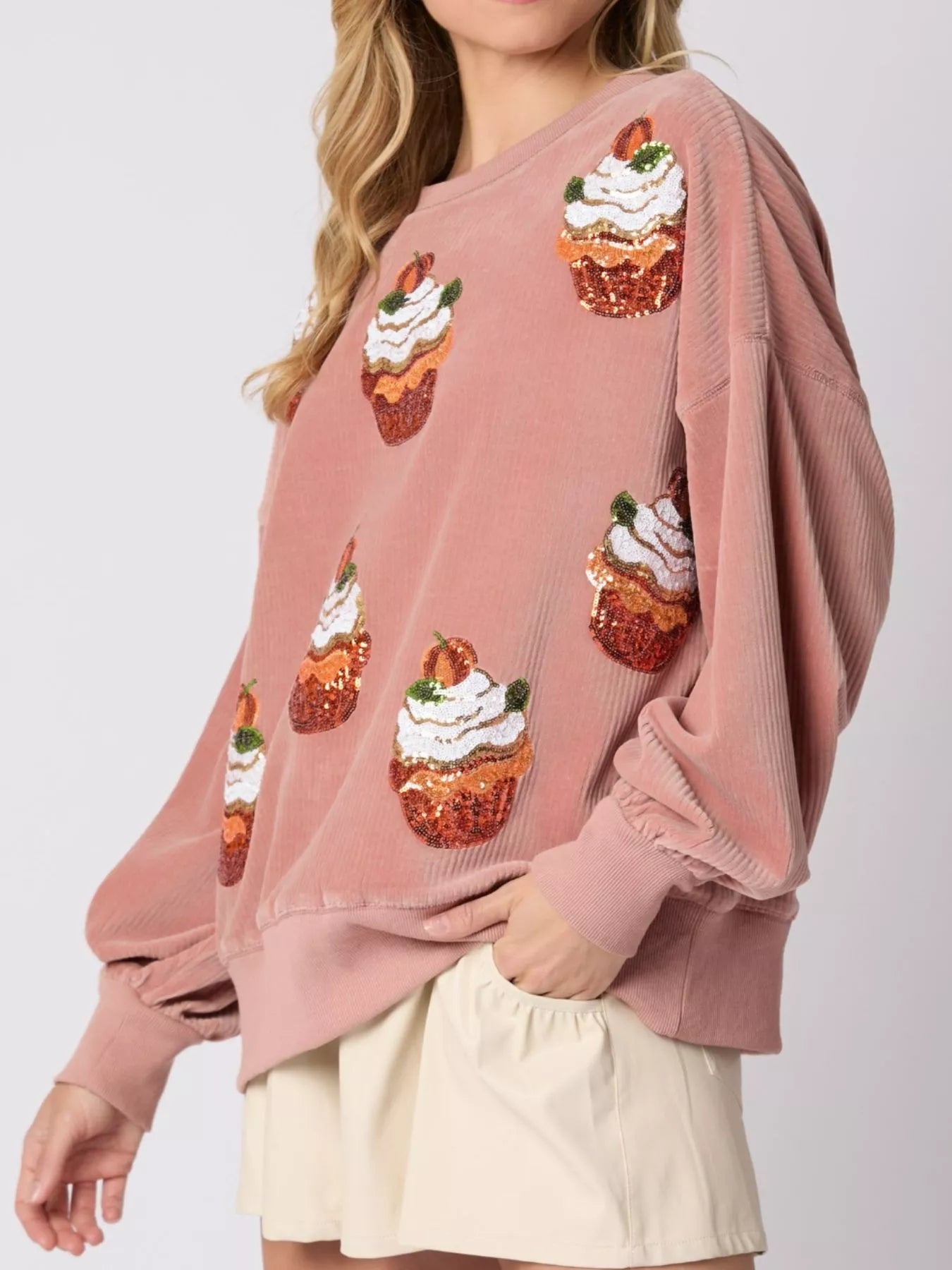 Christmas Cupcake Dropped Shoulder Sweatshirt OutfitFlow