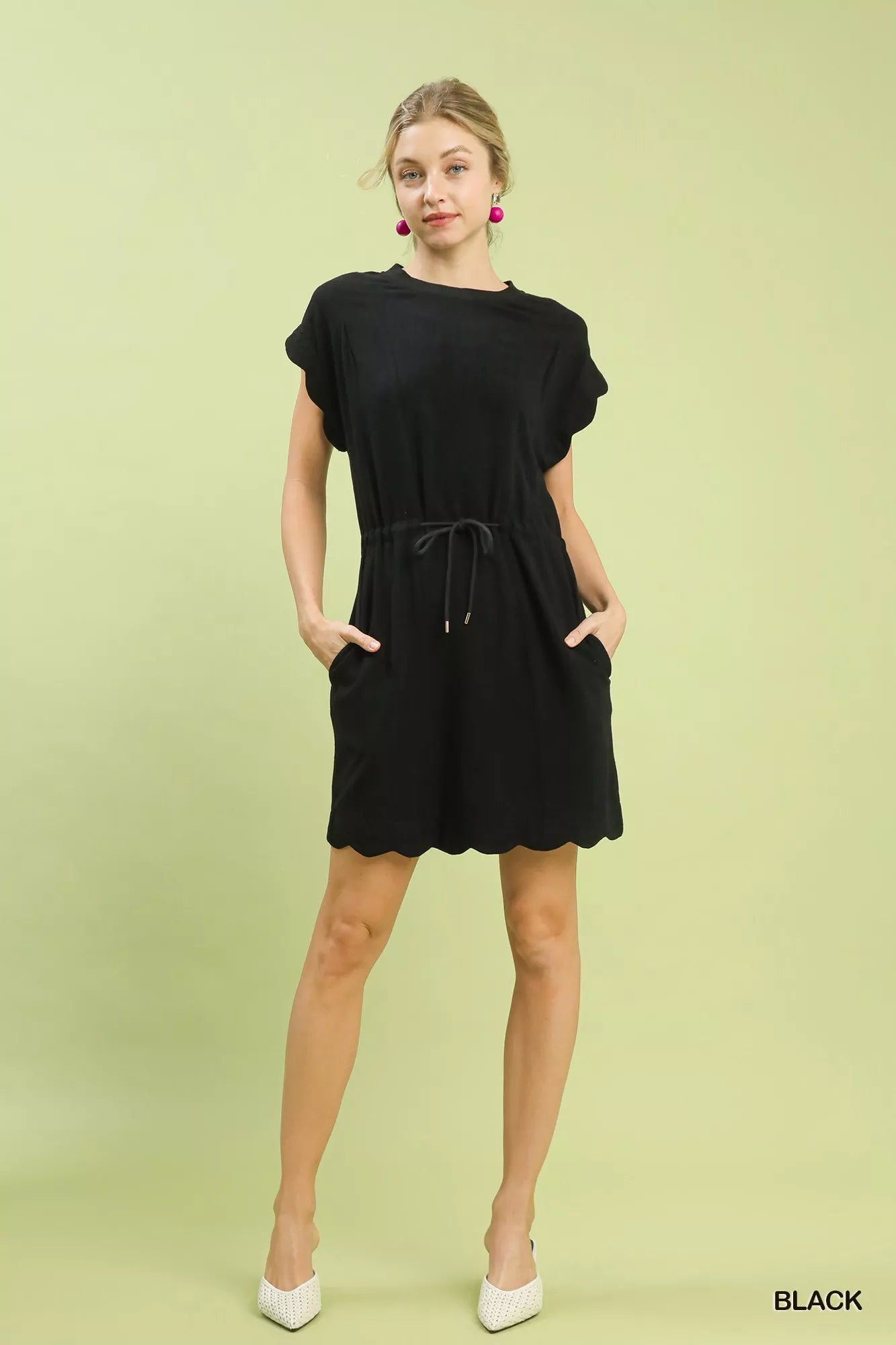 Umgee Linen Blend Scallop Hem Mini Dress Trendsi