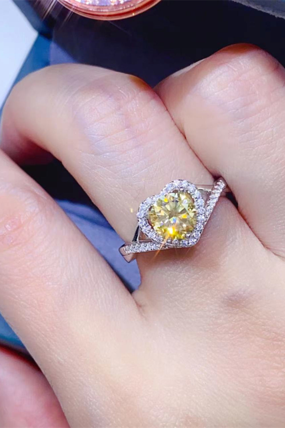 Adored 1 Carat Moissanite 925 Sterling Silver Heart Ring Yellow OutfitFlow