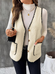 V-Neck Button Up Vest Coat Trendsi