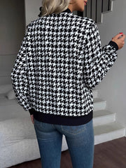 Zip Up Houndstooth Pattern Jacket OutfitFlow