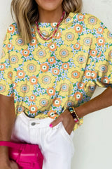 Floral Print Round Neck Oversized T-Shirt OutfitFlow