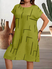 Plus Size Round Neck Short Sleeve Dress OutfitFlow