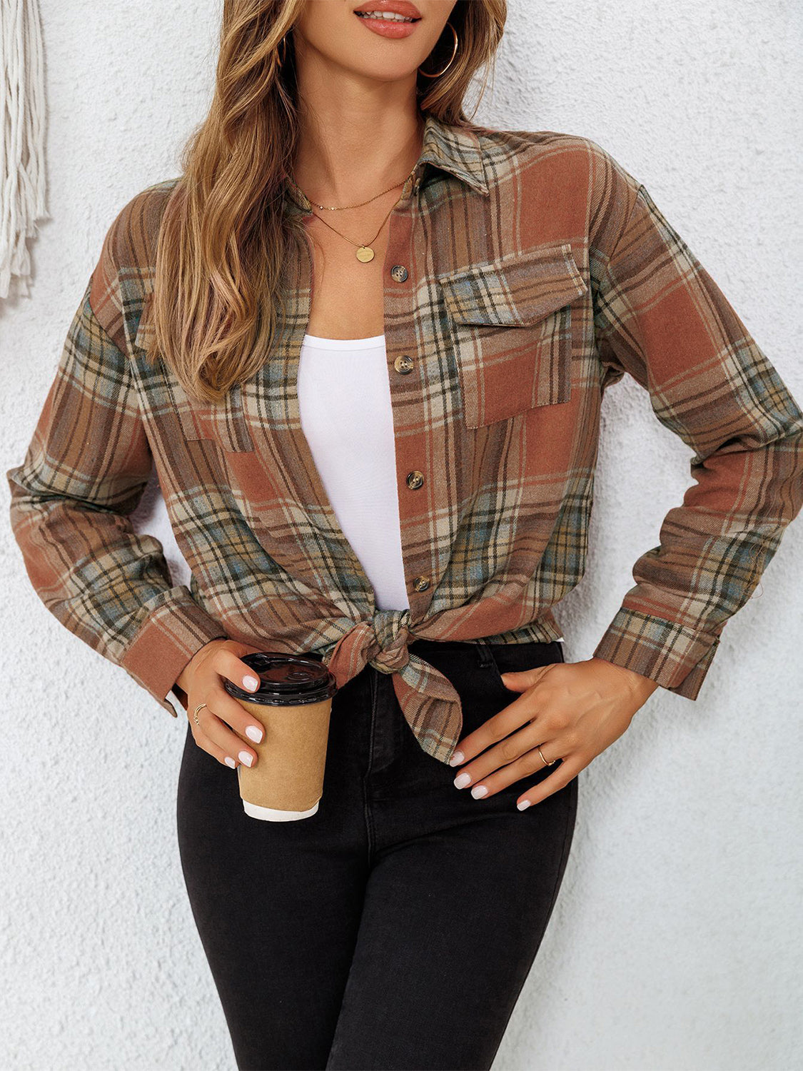 Outfit Flow - Plaid Collared Neck Button Up Long Sleeve Shirt