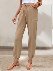 Outfit Flow - Perfee Tied Elastic Waist Pants with Pockets