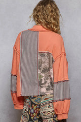 POL Button Down Patchwork Multi-Pattern Jacket OutfitFlow