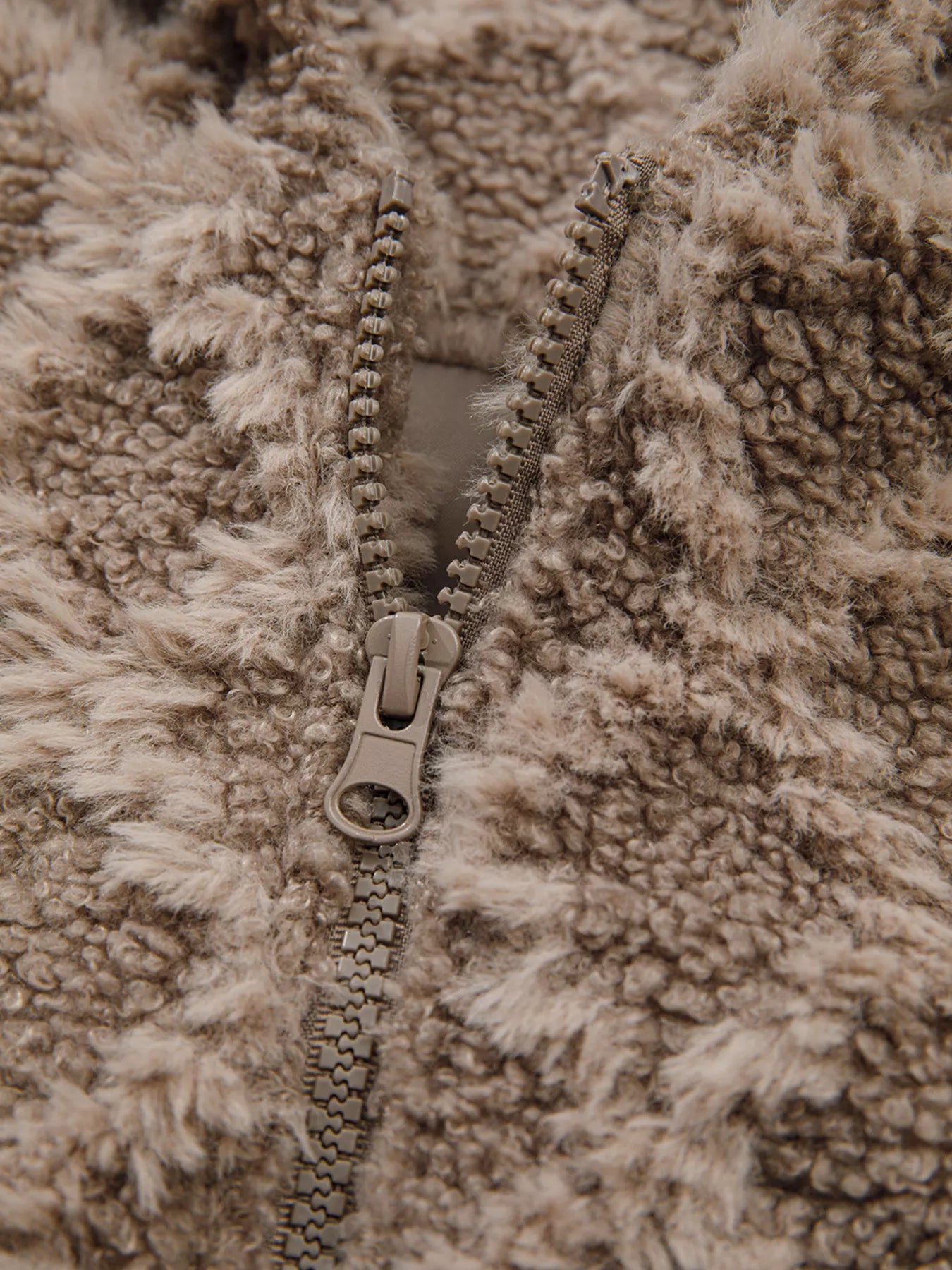 Sherpa Rhombus Zip Up Side Pocket Hooded Jacket OutfitFlow