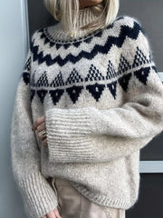 Nordic Pattern High Neck Sweater OutfitFlow