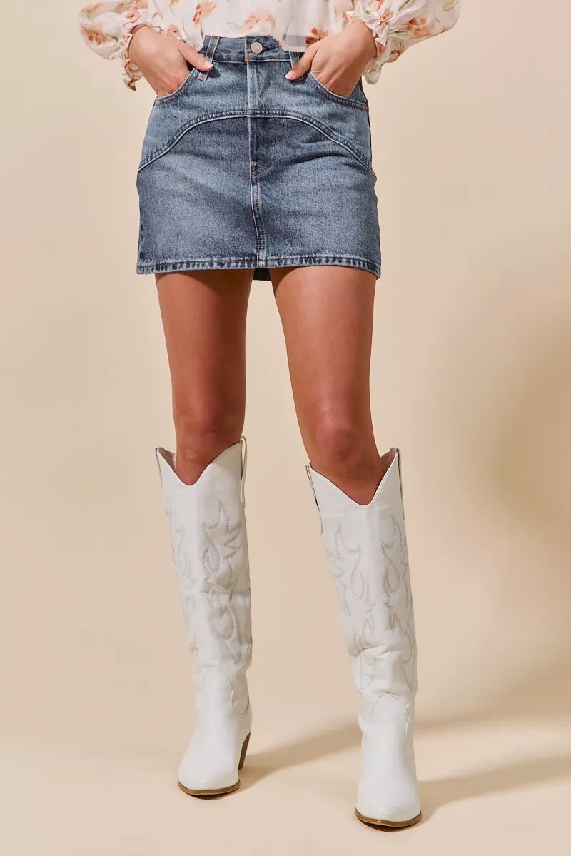 SO ME Washed Denim Mini Skirt with Pockets Trendsi