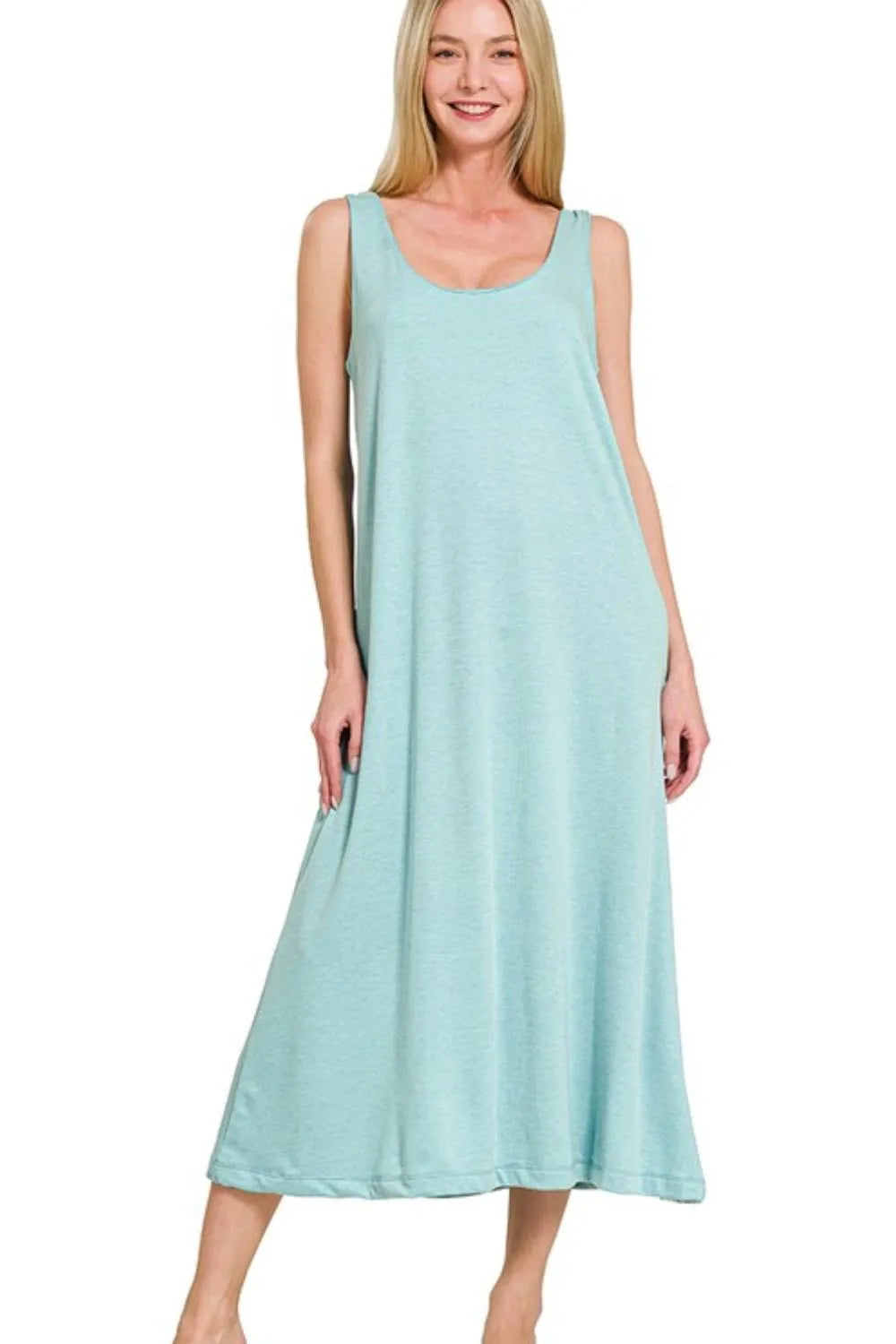 Zenana French Terry Twisted Strap Midi Dress DUSTY TEAL OutfitFlow