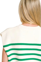Zenana Oversized Crew Neck Stripe Sweater Vest OutfitFlow