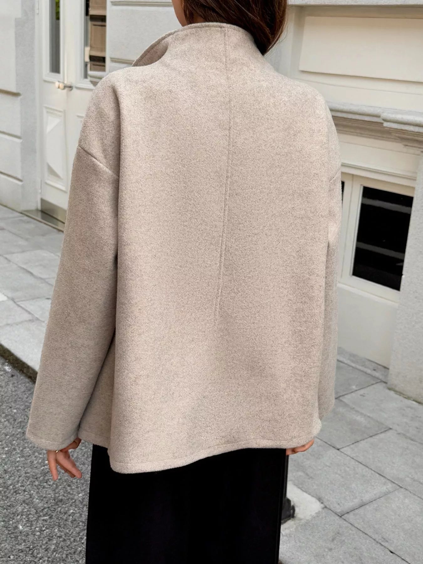 Double-Breasted Dropped Shoulder Jacket Trendsi