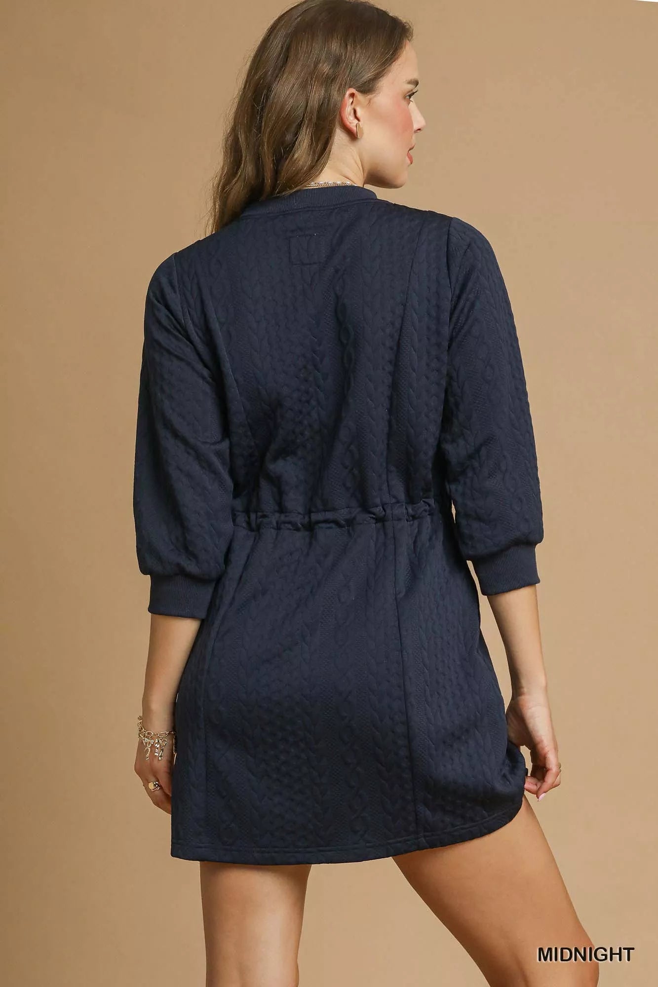 Umgee Drawstring Cable Knit Mini Dress with Pockets OutfitFlow