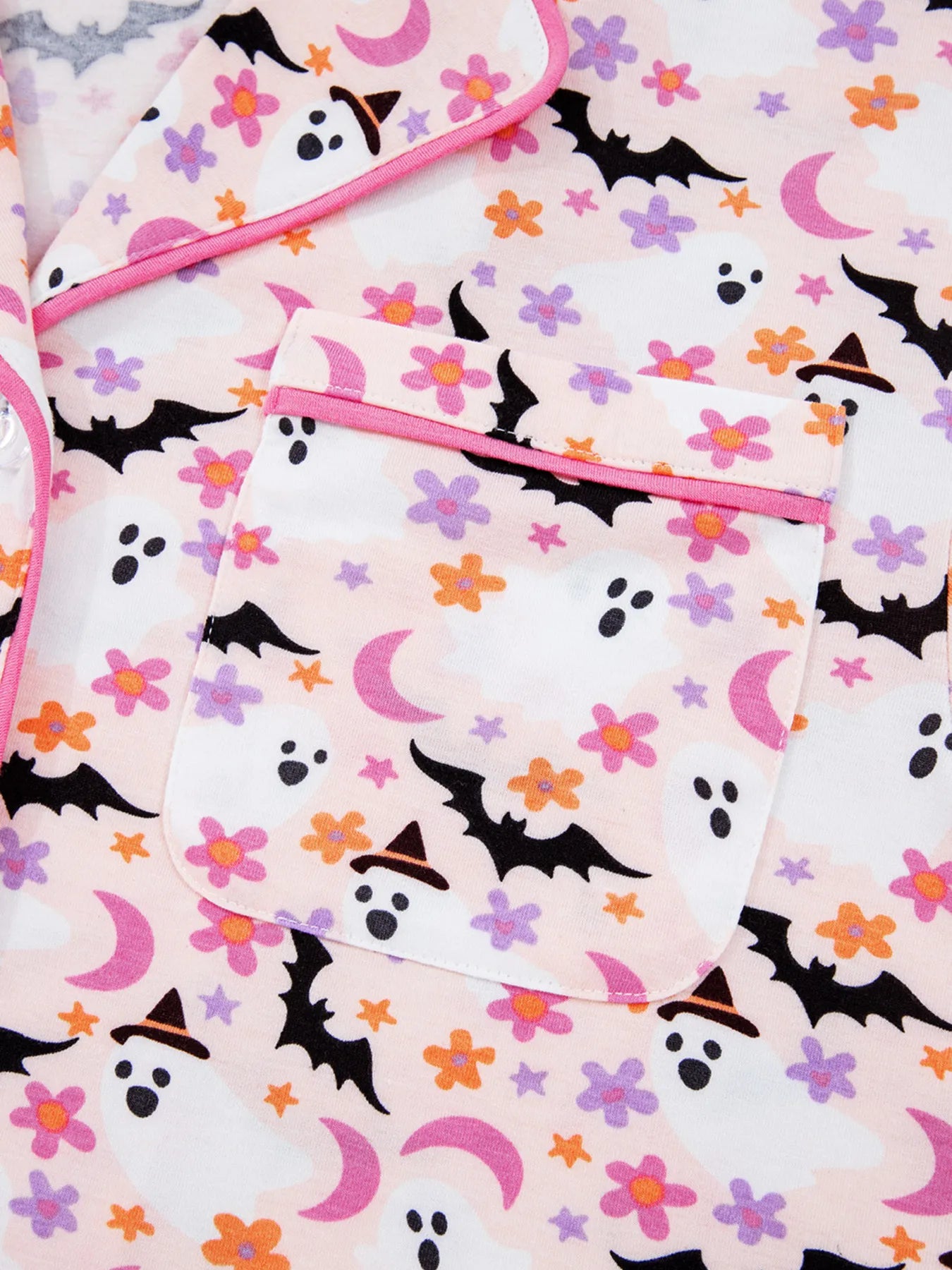 Halloween Ghost Print Button Up Top and Pants Lounge Set OutfitFlow