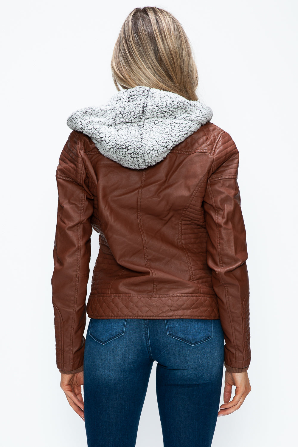 Outfit Flow - YMI Faux Layered Double-Zipper Jacket with Fuzzy Hood