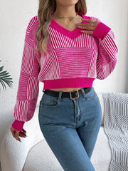 Outfit Flow - Striped V-Neck Long Sleeve Sweater