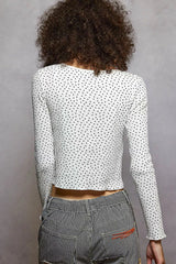POL Button Down Polka Dot Ribbed Cardigan Trendsi