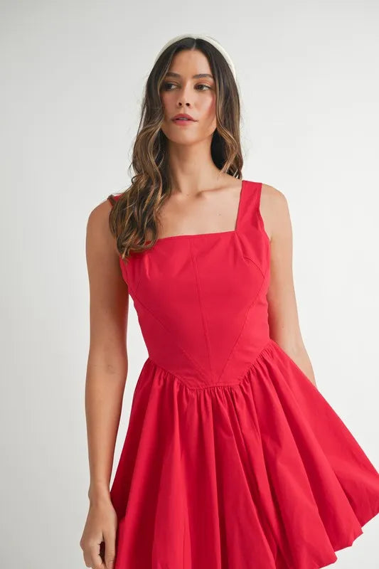 MABLE Poplin Square Neckline Bubble Mini Dress OutfitFlow