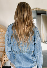 Outfit Flow - Studded Acid Wash Long Sleeve Denim Jacket