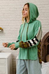 BiBi Plaid With Stripes Mix Match French Terry Hoodie OutfitFlow