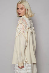 POL Lace Patchwork Button Up Shacket OutfitFlow