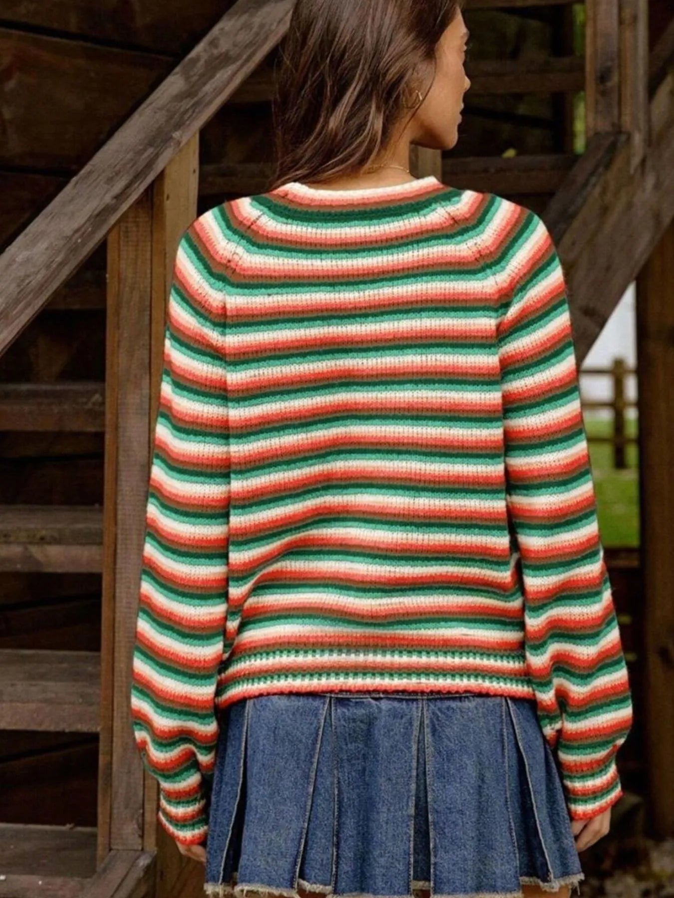 Rainbow Striped Pullover Sweater OutfitFlow