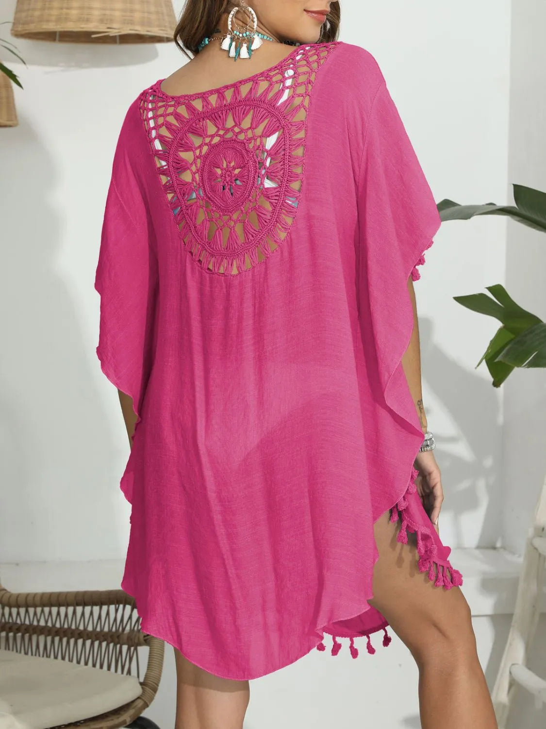 Tassel Crochet Round Neck Cover-Up OutfitFlow
