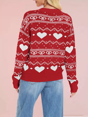 Heart & Bow Pattern Round Neck Sweater OutfitFlow