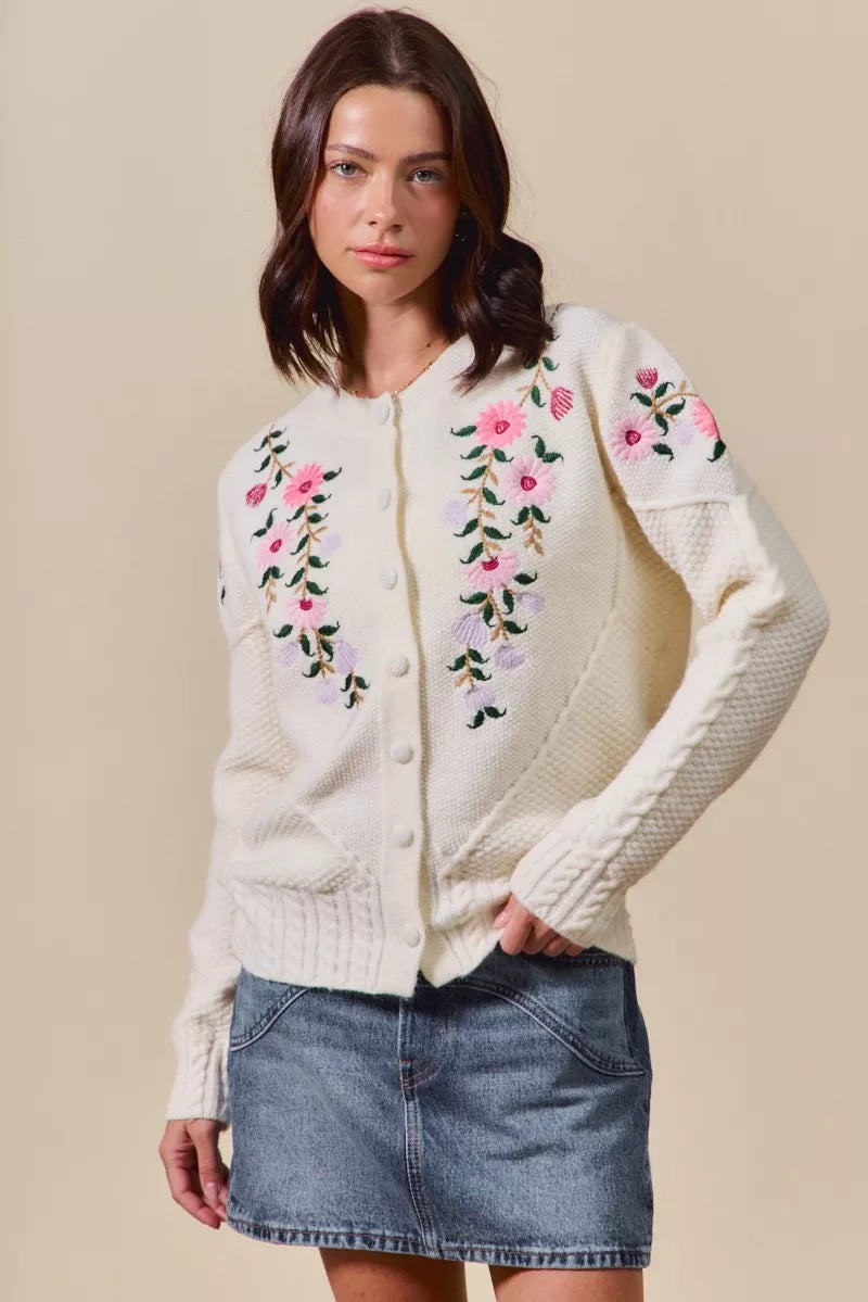 SO ME Floral Embroidered Coquette Sweater Cardigan OutfitFlow