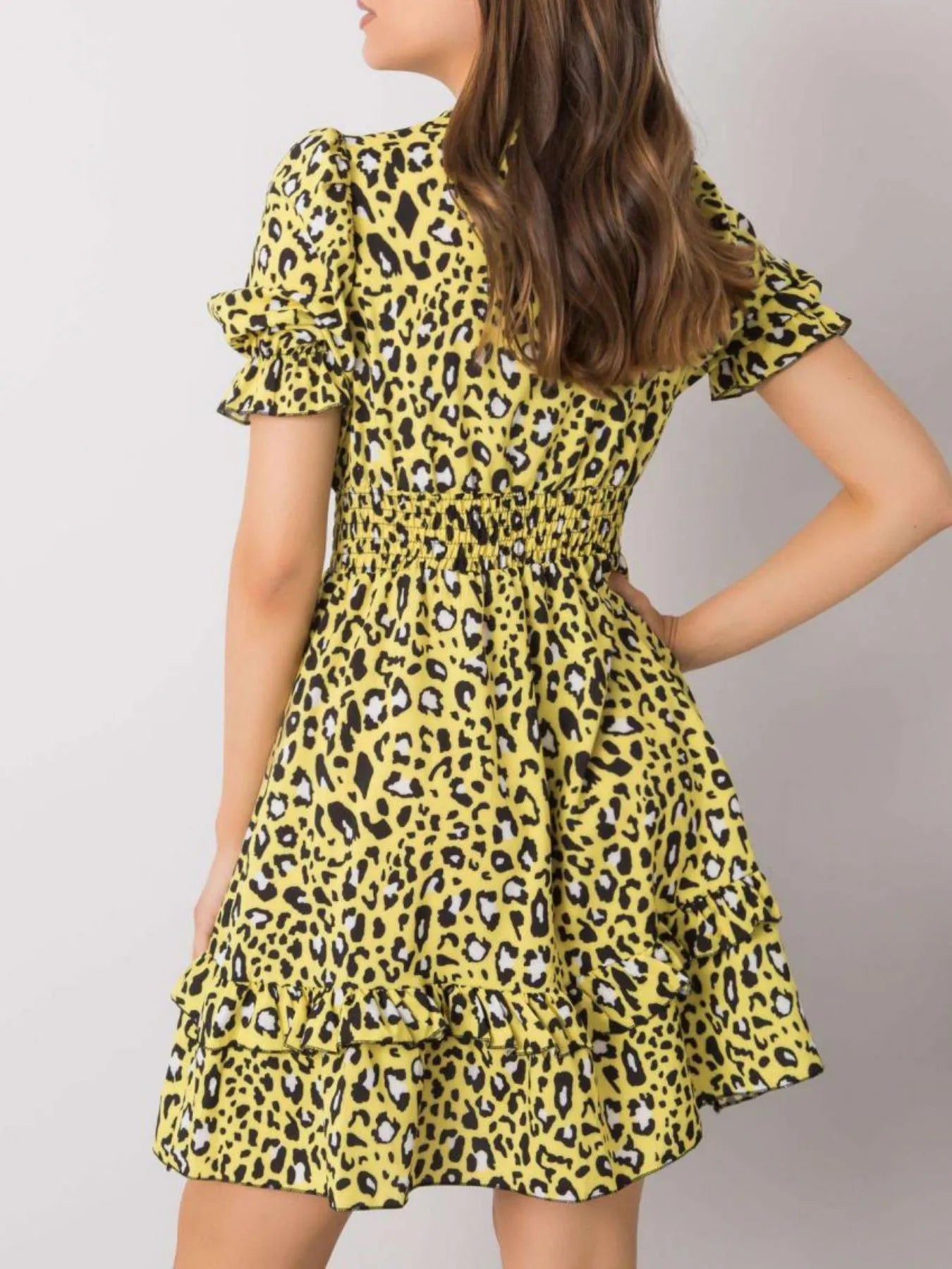 Leopard Print Tie Front Short Sleeve Mini Dress OutfitFlow