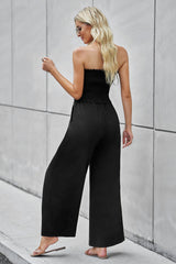 Outfit Flow - Straight Neck Smocked Jumpsuit