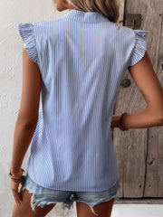 Striped Notched Cap Sleeve Blouse OutfitFlow
