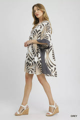 Umgee Abstract Print Kimono Sleeve Mini Dress OutfitFlow