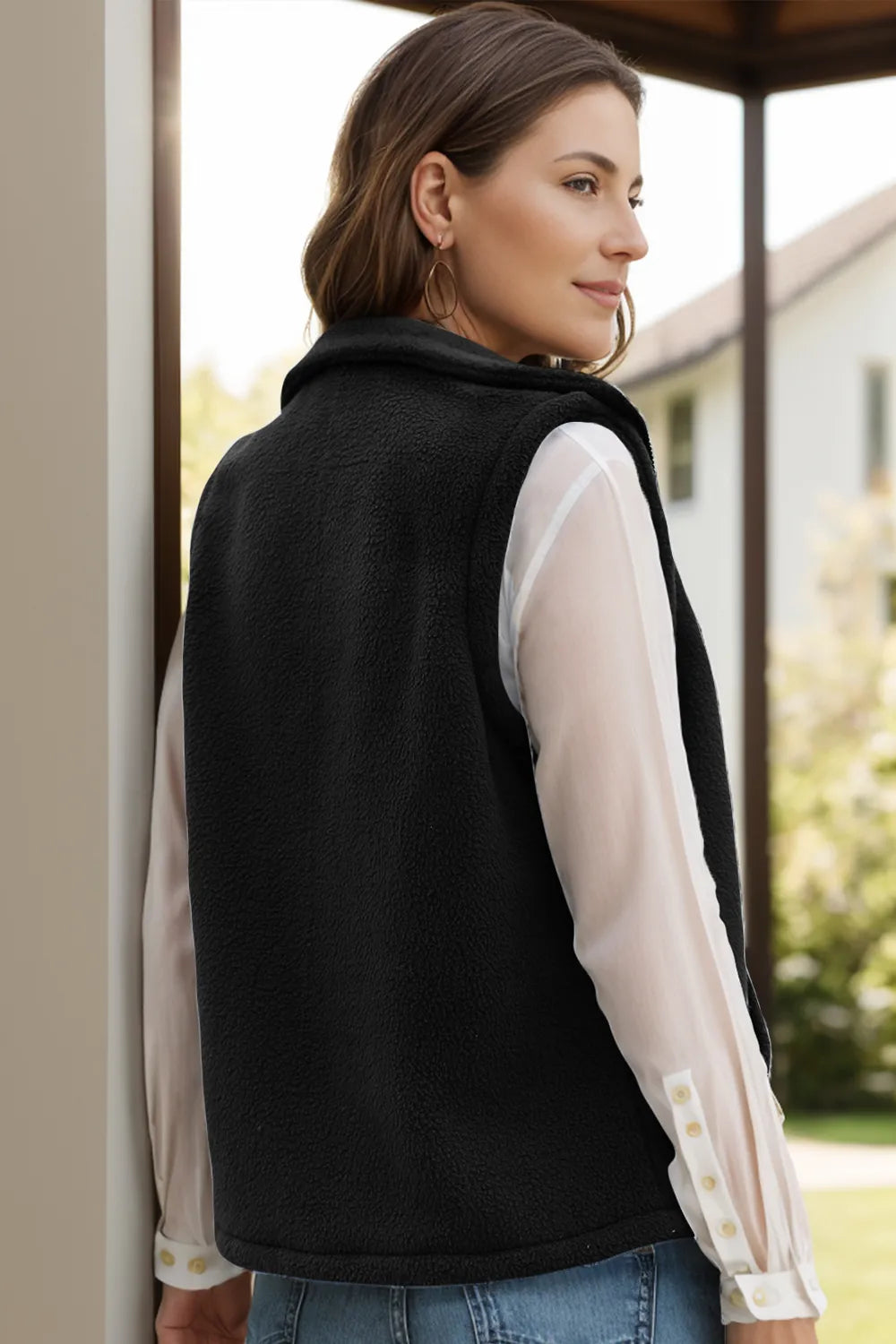 Zip Up Vest Coat with Pockets Trendsi
