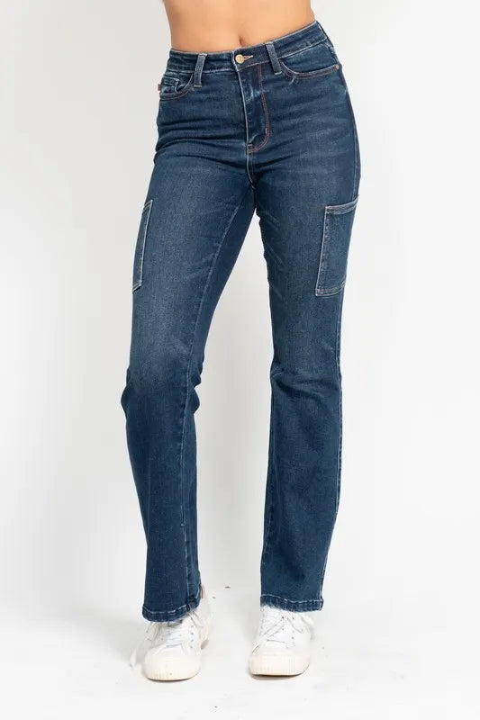 Judy Blue Full Size High Waist Cargo Bootcut Jeans Plus Size DK OutfitFlow