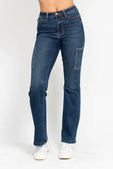 Judy Blue Full Size High Waist Cargo Bootcut Jeans Plus Size DK OutfitFlow