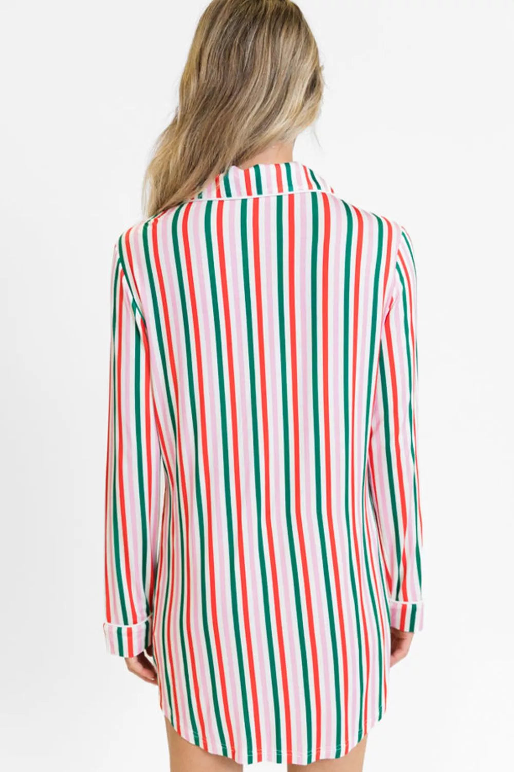 Striped Button Front Long Sleeve Shirt Dress OutfitFlow