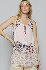 POL Floral Print Scoop Neck Tank with Lace Trim OutfitFlow