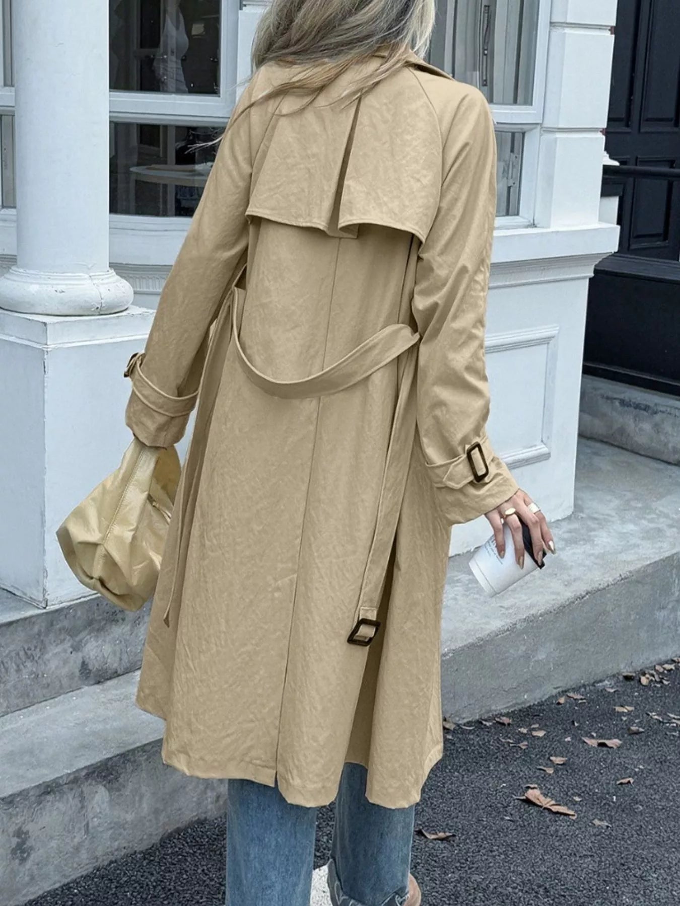Double-Breasted Belted Trench Coat Trendsi