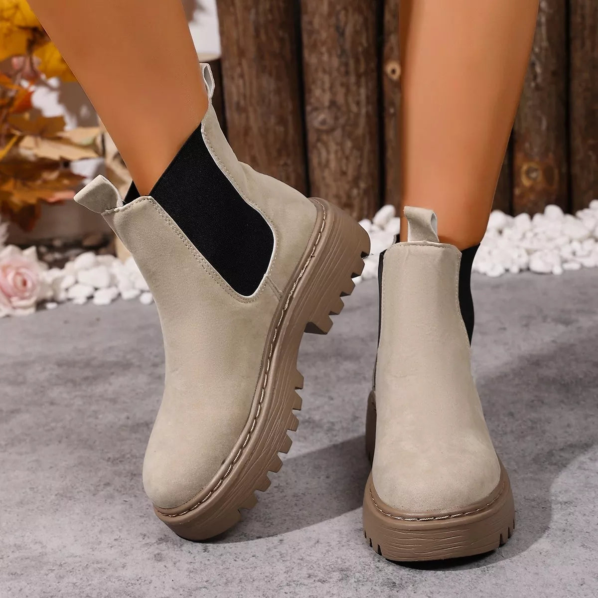 Round Toe Platform Boots Ivory OutfitFlow