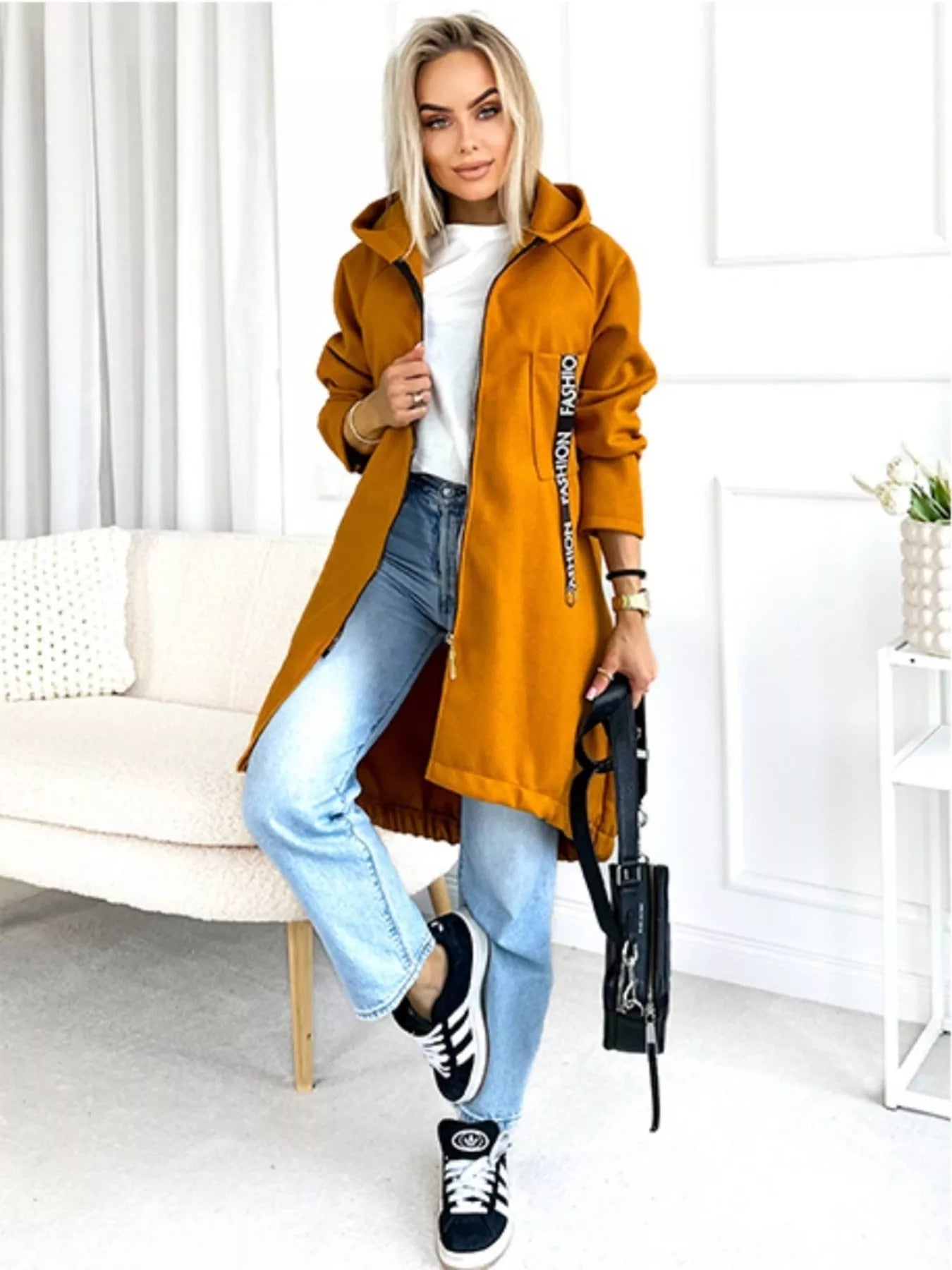 Full Size Zip Up Longline Hooded Outerwear Plus Size Trendsi