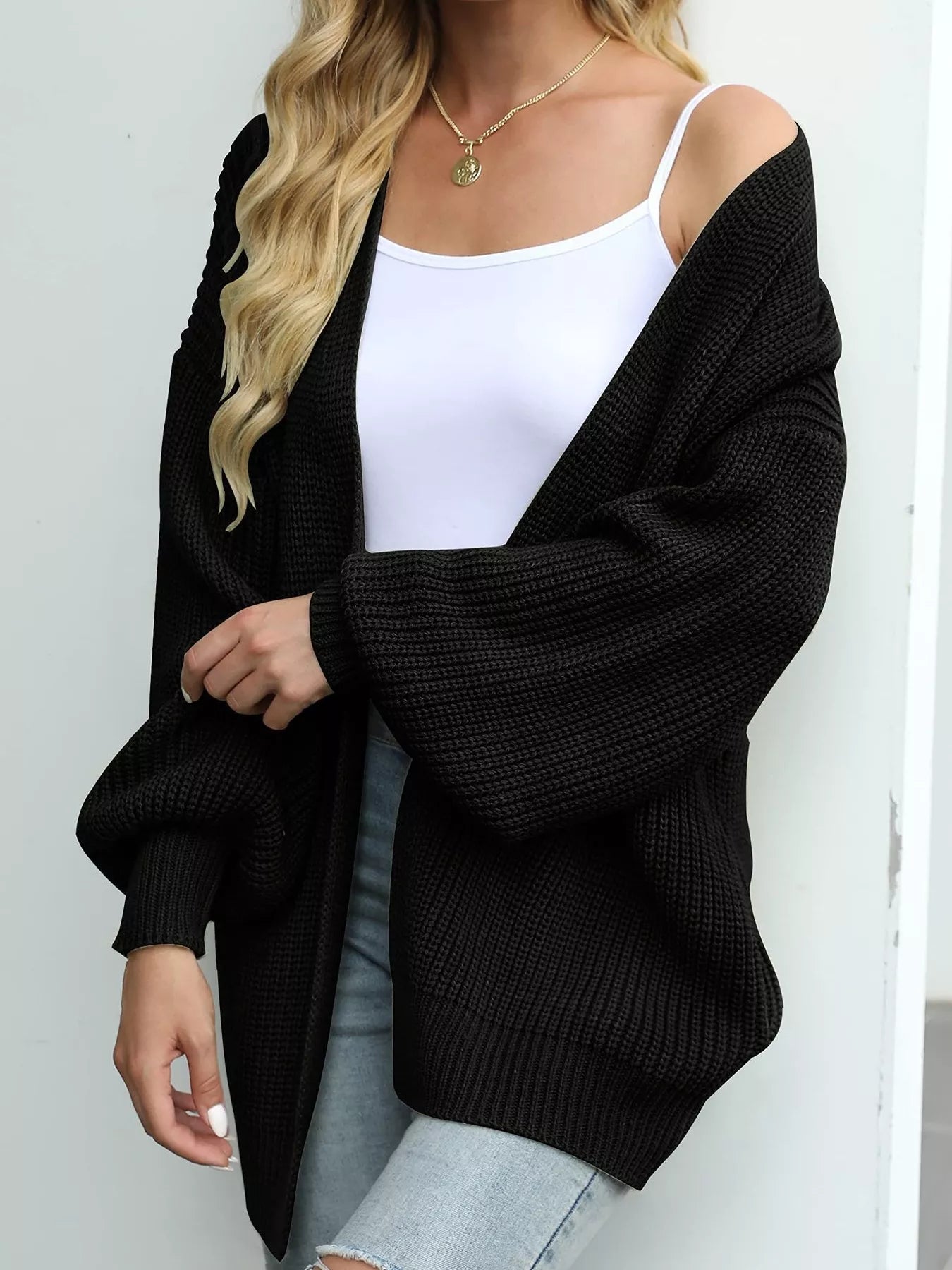 Oversized Chunky Knit Open Front Cardigan OutfitFlow