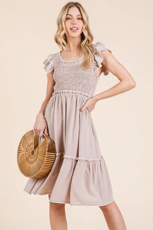 Lime 'N' Chili Ruffle Trim Smocked Dress with Contrast OutfitFlow