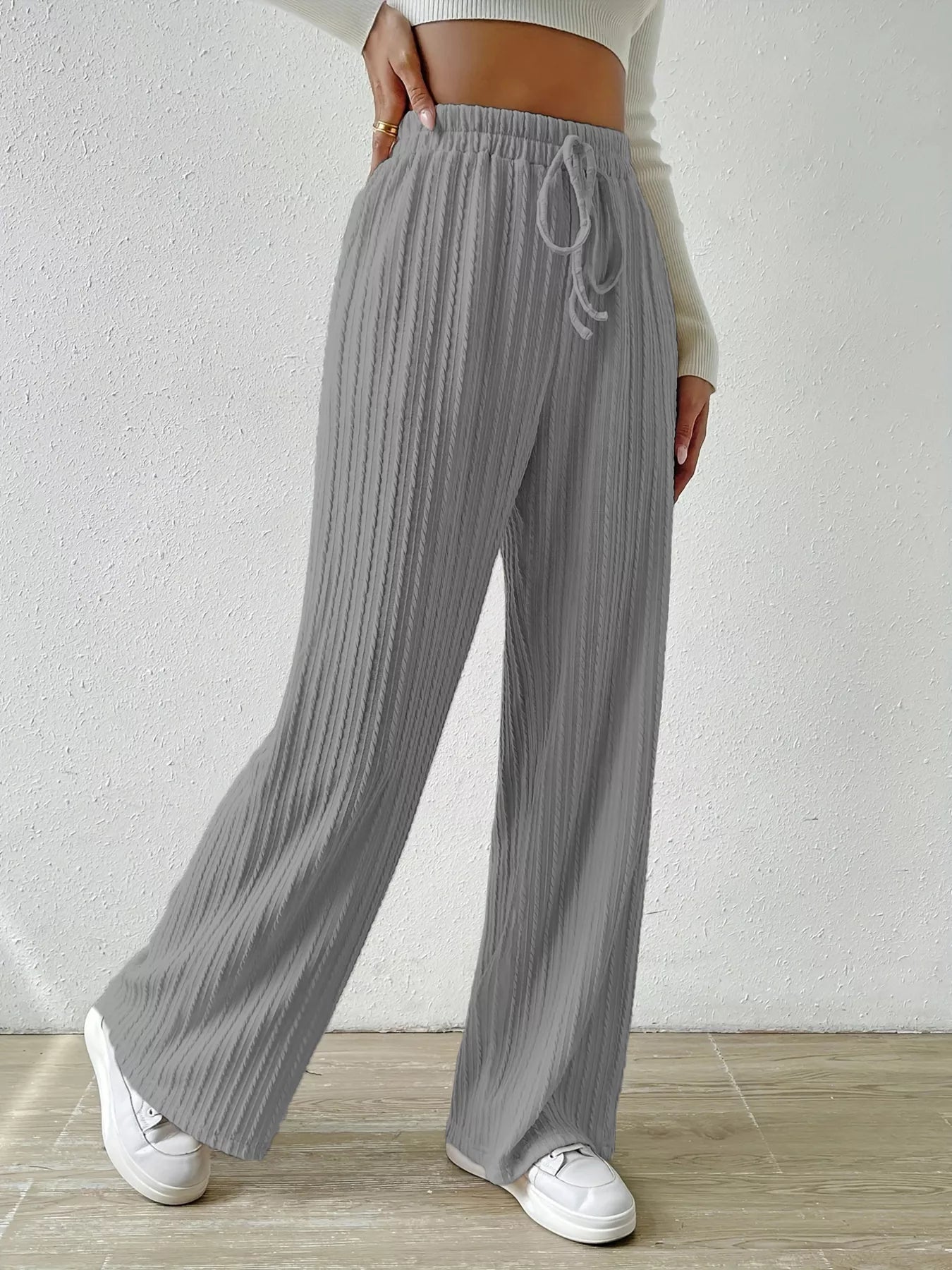 Drawstring Wide Leg Pants OutfitFlow