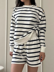 Striped Round Neck Top and Shorts Set OutfitFlow