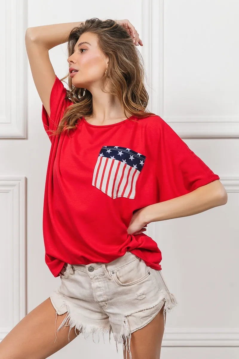 BiBi French Terry With Front Pocket Dolman Sleeves Top OutfitFlow