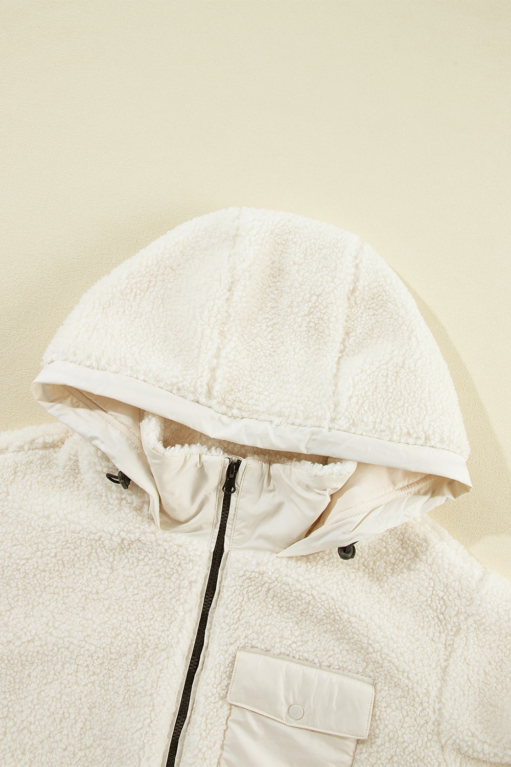 Outfit Flow - Drawstring Zip Up Sherpa Jacket with Removable Hood